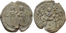 BYZANTINE SEALS. Uncertain (12th-13th century).

Obv: MP - Θ / IC - XC.
Christ standing facing, head left and The Virgin Mary standing facing, head...