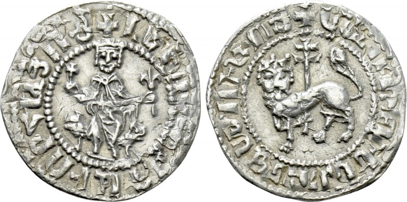 ARMENIA. Levon I (1198-1219). Tram. 

Obv: Crowned figure of Levon seated on t...