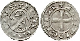 CRUSADERS. Antioch. Bohémond III (1163-1201). BI Denier. 

Obv: + BOAMVNDVS. 
Helmeted and cuirassed bust left; crescent to left, star to right.
R...