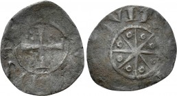 CRUSADERS. Tripoli. Raymond III (1152-1187). Pougeoise. 

Obv: + BΛMVND COMS. 
Cross with group of three dots in second quarter.
Rev: + CIVITΛS TR...