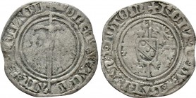 FRANCE. Provence. Lorraine (duché). René of Anjou (1435-1455). Demi gross. 

Obv: + RENATI DVX BARR Z LOTOM. 
Coat of arms.
Rev: MONETA FACT A IN ...