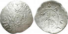 ITALY. Sicily. Guglielmo II (1166-1189). AR Apuliense. 

Obv: Two stars and monograms.
Rev: Palm-tree and two stars.

Spahr 110; MIR 439. 

Con...