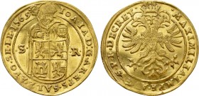 AUSTRIA. Salzburg. Johann Jakob Khuen von Belasi (Archbishop, 1560-1586). GOLD 2 Ducats (1569).

Obv: IOA IA D G AR EPS SALZ APO SE LE / S - R.
St....