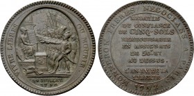 FRANCE. First Republic. National Convention (1792-1795). CU Monneron of 5 Sols (1792). Soho (Birmingham). By Augustin Dupré. 

Obv: VIVRE LIBRES OU ...