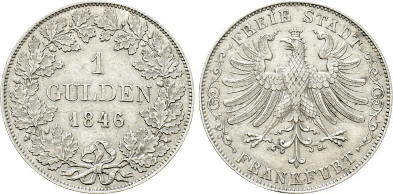 GERMANY. Frankfurt. Gulden (1846). 

Obv: 1 / GULDEN. 
Legend in two lines wi...