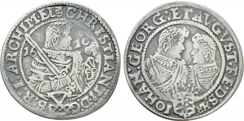 GERMANY. Saxony. Christian II with Johann Georg I and August (1591-1611). 1/4 Ta...