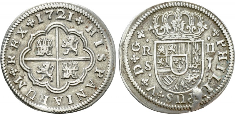 SPAIN. Philip V (First reign, 1700-1724). 2 Reales (1721 S-J). Sevilla. 

Obv:...