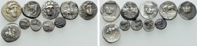 10 Greek Silver Coins. 

Obv: .
Rev: .

. 

Condition: See picture.

Weight: g.
 Diameter: mm.