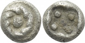 IONIA. Uncertain. Hemitetartemorion or 1/96 Stater (Late 6th-early 5th century BC). 

Obv: Rosette or floral pattern with central pellet.
Rev: Five...