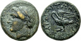 IONIA. Leukai. Ae (Circa 350-300 BC). 

Obv: Laureate head of Apollo left.
Rev: ΛEOKAITΩN. 
Swan with open wings left, head turned back.

Imhoof...
