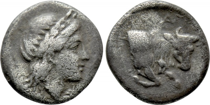 IONIA. Magnesia ad Maeandrum. Obol (Circa 350-325 BC). 

Obv: Laureate head of...