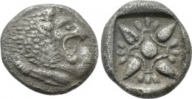 IONIA. Miletos. Obol or Hemihekte (6th-5th centuries BC). 

Obv: Forepart of lion left, head right.
Rev: Stellate floral design within incuse squar...