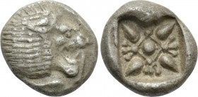 IONIA. Miletos. Obol or Hemihekte (6th-5th centuries BC). 

Obv: Forepart of lion left, head right.
Rev: Stellate floral design, with M replacing o...