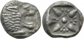 IONIA. Miletos. Obol or Hemihekte (6th-5th centuries BC). 

Obv: Forepart of lion left, head right.
Rev: Stellate floral design, with M replacing o...