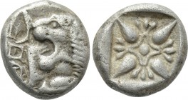 IONIA. Miletos. Obol or Hemihekte (Late 6th-early 5th centuries BC). 

Obv: Forepart of lion right, head left; large thunderbolt (?) in front.
Rev:...