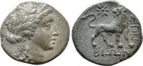 IONIA. Miletos. Drachm (Circa 225-190 BC). Bion, magistrate. 

Obv: Laureate head of Apollo right.
Rev: BIΩΝ. 
Lion standing right, head left; to ...