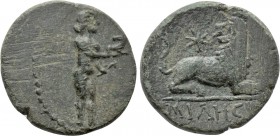 IONIA. Miletos. Ae (39-17 BC). 

Obv: Apollo Didymeos right, with stag and bow.
Rev: ΜΙΛΗCΙΩΝ. 
Lion reclining right, head left; star above.

De...