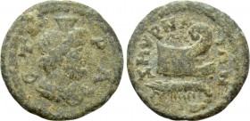 IONIA. Smyrna. Pseudo-autonomous. Time of Septimius Severus (193-211). Ae. Stra-, magistrate. 

Obv: CTPA. 
Draped bust of Serapis right, wearing c...