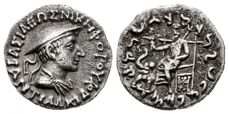 Kings of Bactria. Antialkidas Nikephoros. Drachm. 120-130 a.C. (Sng Ans-1095-97)...