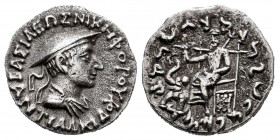 Kings of Bactria. Antialkidas Nikephoros. Drachm. 120-130 a.C. (Sng Ans-1095-97). (Bopearachchi-13C). Anv.: ΒΑΣΙΛΕΩΣ ΝΙΚΗΦΟΡΟΥ ΑΝΤΙΑΛΚΙΔΟΥ. Right-hand...
