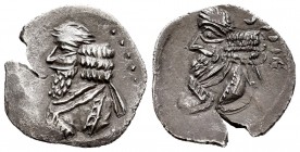 Kingdom of Parthia. Pakor II. Hemidrachm. Siglo I a.C. (Sunrise-618-19). Anv.: Bust with beard and headband on the left. Rev.: Bust, behind legend. Ag...