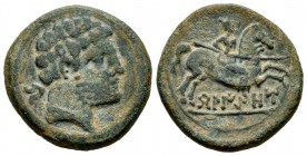 Belikiom. Unit. 120-20 a.C. Belchite (Zaragoza). (Abh-243). (Acip-1433). Anv.: Bearded head on the right, behind it Iberian lettering BE. Rev.: Horsem...