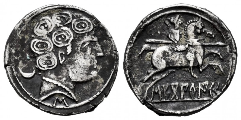 Sekoberikes. Denarius. 120 - 30 a.C. Saelices (Cuenca). (Abh-2169). (Acip-1869)....