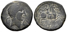 Segovia. Unit. 30-20 a.C. Segovia. (Abh-2193). (Acip-1867). (C-1). Anv.: Augustus' head to right, at the sides C-L. Rev.: Horseman with spear to right...