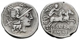 Afranius. Spurius Afranus. Denarius. 150 BC. Rome. (Ffc-133). (Craw-206/1). (Cal-112). Anv.: Head of Roma right, X behind. Rev.: Victory holding whip ...