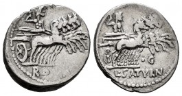 Appuleius. Lucius Appuleius Saturninus. Denarius. 104 BC. Rome. (Ffc-163). (Craw-317/2). (Cal-227). Anv.: Saturn in quadriga right, ROMA in exergue. R...
