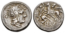 Servilius. Caius Serveilius. Denarius. 127 BC. Rome. (Ffc-1114). (Craw-264/1). (Cal-1274). Anv.: Head of Roma right, X below chin, lituus behind. ROMA...
