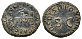 Claudius. Cuadrante. 41 d.C. Rome. (Ric-85). (Bmcre-174). Anv.: TI CLAVDIVS CAESAR AVG. Hand with scales to the left, below PNR. Rev.: SC, arround PON...