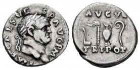 Vespasian. Denarius. 72-73 d.C. Rome. (Ric-43). (Bmcre-50). (Rsc-43). Anv.: IMP CAES VESP AVG P M. Laureate head right. Rev.: AVGVR / TRI POT. Simpulu...