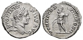 Caracalla. Denarius. 206 d.C. Rome. (Spink-6862). (Ric-84). Rev.: PONTIF TR P VIIII COS II, Mars standing left, holding shield and reversed spear. Ag....