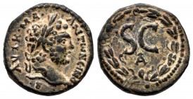 Caracalla. Seleucis and Pieria. AE 17. 211-217 d.C. Antioch. (McAlee-695). Anv.: AVTOK M A ANTωNЄINOC CЄB. Laureate head to the right . Rev.: SC, belo...
