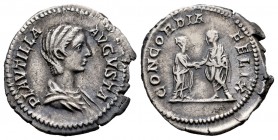 Plautilla. Denarius. 202 d.C. Rome. (Spink-7066). (Ric-365). (Seaby-12). Rev.: CONCORDIA FELIX. Caracalla and Plautilla standing face to face holding ...