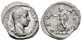 Severus Alexander. Denarius. 226 d.C. Rome. (Ric-168). (Rsc-187). Rev.: PAX AVG, Pax advancing left, holding branch and sceptre. Ag. 3,24 g. Almost XF...