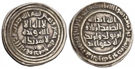 Caliphate of Damascus. Abd al-Malik Ibn Marwan. Dirham. 85 H. Dimashq (Damascus). (Album-126). (Klat-329). Ag. 2,08 g. Choice VF. Est...50,00. /// SPA...