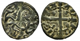 Kingdom of Castille and Leon. Alfonso IX (1188-1230). Dinero. Mintmark: E. (Bautista-225.1). Ve. 0,80 g. Letter "E" before lion. VF. Est...60,00. /// ...
