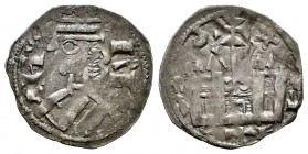 Kingdom of Castille and Leon. Alfonso VIII (1158-1214). Denarius. (Bautista-322). (Abm-204.2). Ve. 0,69 g. Cresent and star above the castle. Almost V...