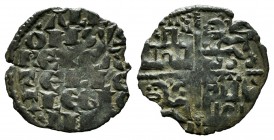 Kingdom of Castille and Leon. Alfonso X (1252-1284). "Dinero de seis líneas". (Bautista-369 var). Ve. 0,44 g. Three pellets on the 1st quadrant and on...