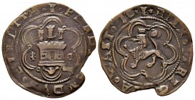 Catholic Kings (1474-1504). Cuenca. (Cal-567). Ae. 7,00 g. Ermine and Gothic C on obverse. Planchet break. VF/Choice VF. Est...40,00. /// SPANISH DESC...