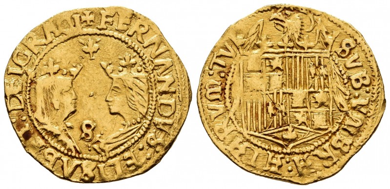 Catholic Kings (1474-1504). Double excelente. Sevilla. (Cal-737). Anv.: + FERNAN...