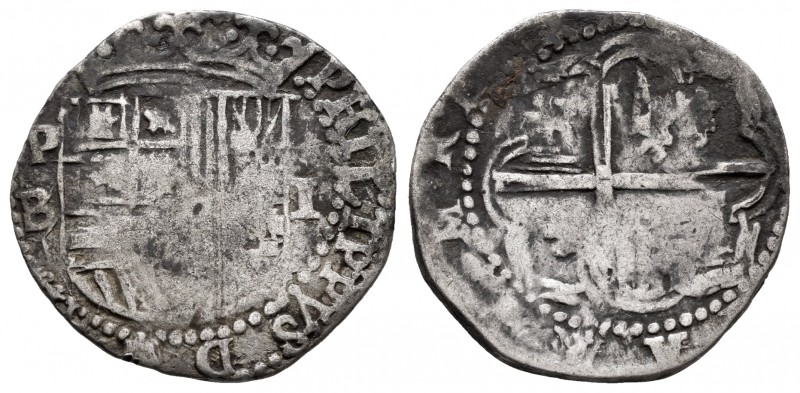 Philip II (1556-1598). 1 real. Potosí. B. (Cal-242). Ag. 3,26 g. Visible name of...