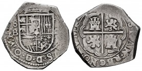 Philip III (1598-1621). 2 reales. Sevilla. B. (Cal-tipo 134). Ag. 6,82 g. OMNIVM type. Date not visible. VF. Est...70,00. /// SPANISH DESCRIPTION: Fel...