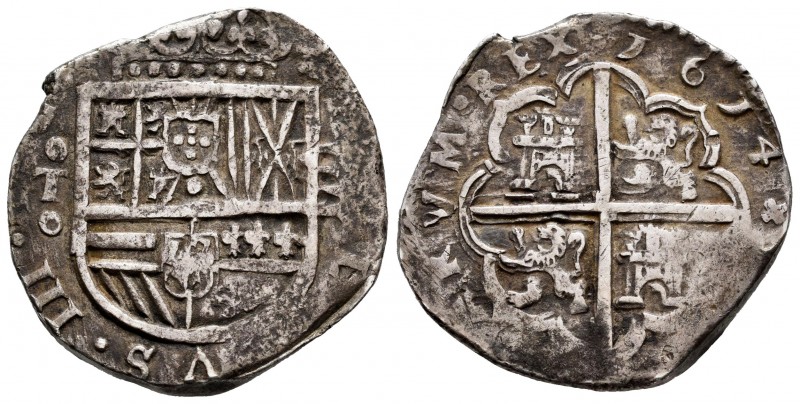 Philip III (1598-1621). 4 reales. 1614. Toledo. O. (Cal-843). Ag. 13,40 g. Rare ...