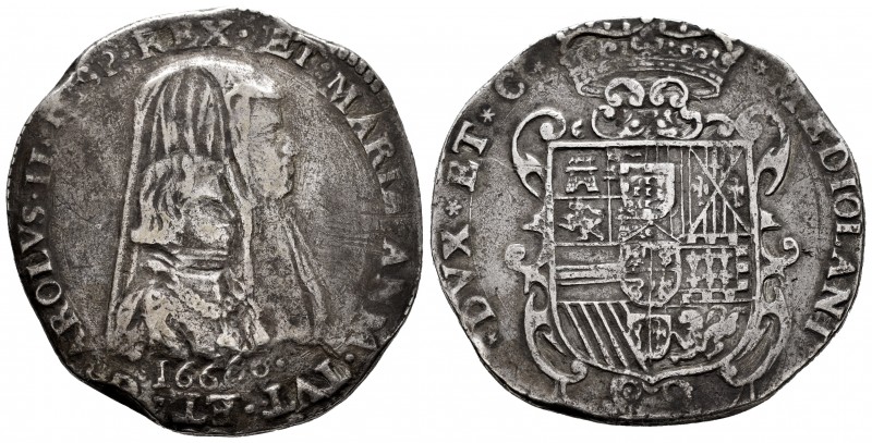 Charles II (1665-1700). 1 felipe. 1666. Milano. (Vti-18). Ag. 26,97 g. Error in ...