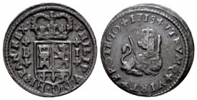 Philip V (1700-1746). 1 maravedi. 1719/1618. Barcelona. (Cal-43 variante). Ae. 2,22 g. The digit 9 of the date is open. Scarce. Choice VF. Est...150,0...
