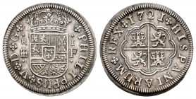 Philip V (1700-1746). 1 real. 1721. Segovia. F. (Cal-623). Ag. 3,34 g. Scarce in this grade. AU. Est...150,00. /// SPANISH DESCRIPTION: Felipe V (1700...