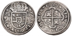 Philip V (1700-1746). 2 reales. 1722. Sevilla. J. (Cal-980). Ag. 5,46 g. VF. Est...40,00. /// SPANISH DESCRIPTION: Felipe V (1700-1746). 2 reales. 172...